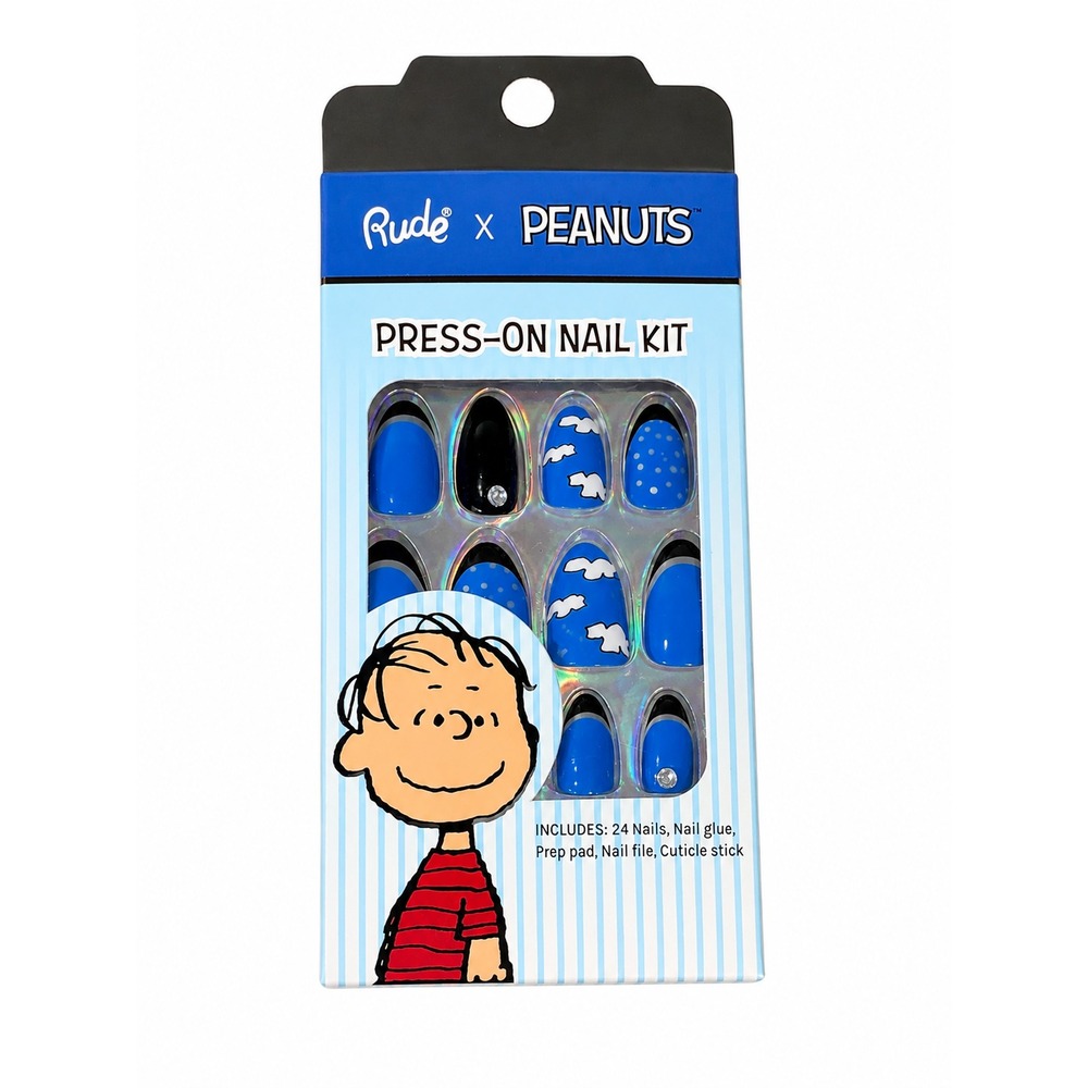 RUDE x Peanuts Press-On Nail Kit Linus Blue Clouds 24 Nails New Sealed